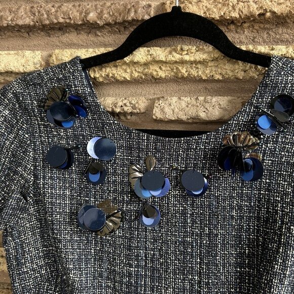 Banana Republic Navy Blue Tweed Embellished Harper Peplum Top Size 2P - Picture 7 of 9